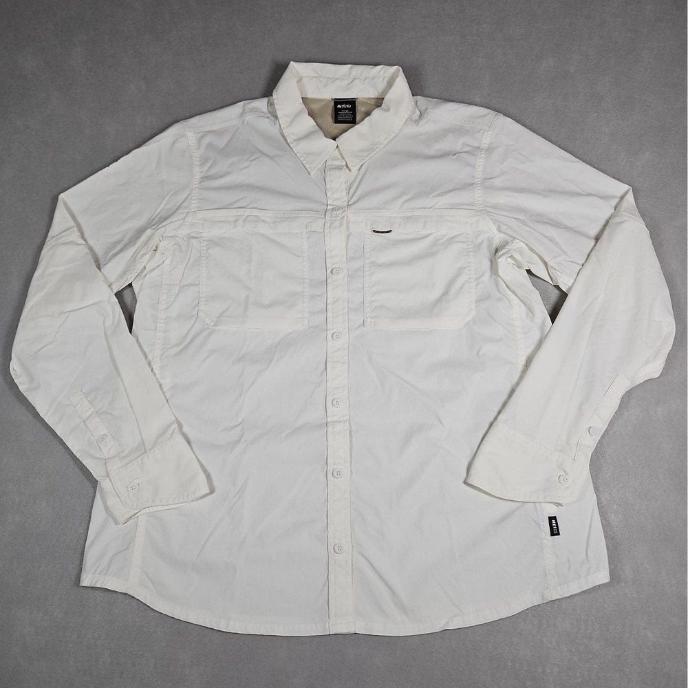 REI Womens White Roll Tab Sleeve Vented Button Up Outdoor Shirt Size Large